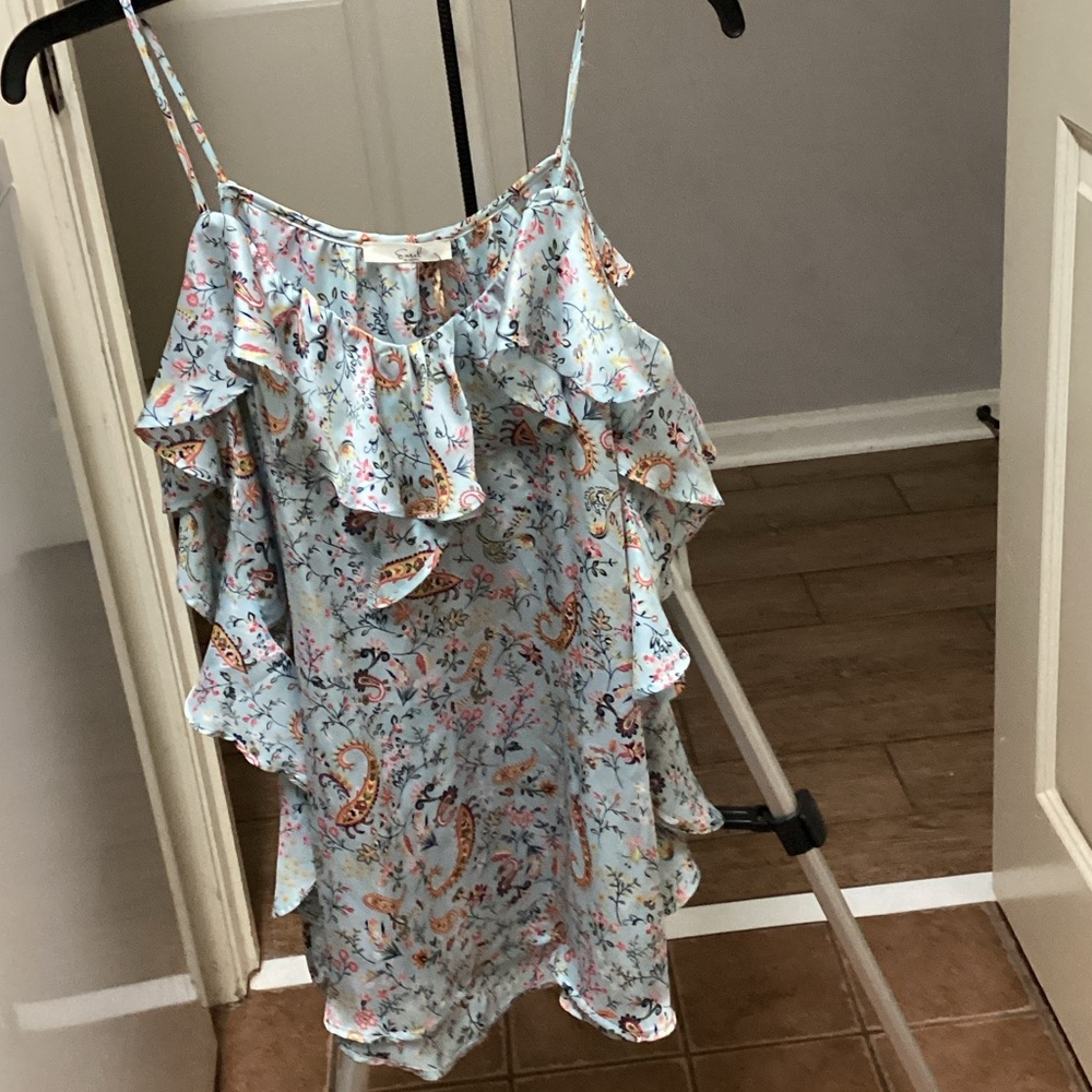 Easel Floral Print Sleeveless Top - Blue and Pink